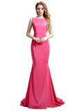 Wonderful Silk Satin Bateau Neckline Exposed Back Floor-length Mermaid Evening Dresses