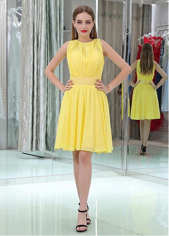 homecoming yellow dresses hoco dress silk A Line Cute Scoop Neck Yellow Short HD0194 US12 / Custom Color Sunny yellow A Yellow Homecoming Dresses | Faviana