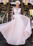 Organza Bateau Neckline A-line Wedding Dress With Lace Appliques & Beadings