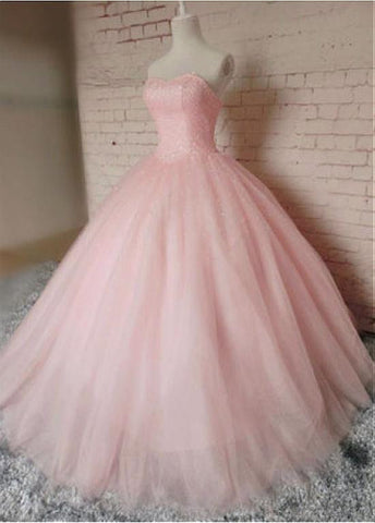 Stunning Tulle Sweetheart Neckline Ball Gown Prom Dresses With Beadings
