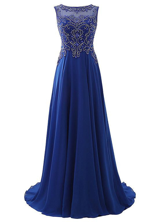Fashionable Chiffon Bateau Neckline A-Line Prom Dresses With Beadings Sassymyprom Fashionable Chiffon Bateau Neckline A-Line Prom Dresses With Beadings Sassymyprom