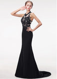 Halter Satin Black Mermaid Evening Prom Dress