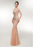 Jewel Sheer Long Beading Champagne Mermaid Evening Dress