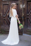 Square Neck Chiffon A Line Cap Sleeve Beach Wedding Dress