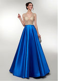 Satin V-neck Beading Long Prom Evening Dress