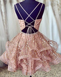 Lovely Sparkly Beading Backless Coral Short Mini Homecoming Dress