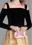 Velvet & Organza Off-the-shoulder Champagne Black Prom Dress