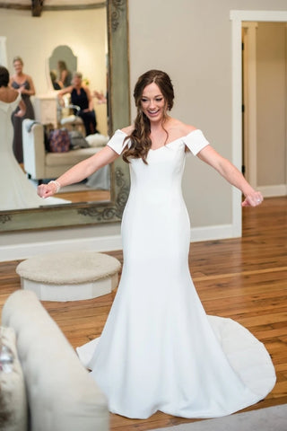 Off-the-shoulder Satin Fit & Flare Mermaid Bridal Wedding Dress