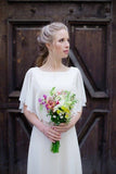 Square Neck Chiffon A Line Cap Sleeve Beach Wedding Dress