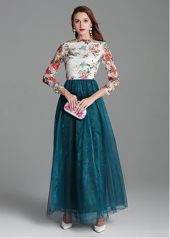 Modest Lace & Tulle Bateau Long Sleeve Green Prom Dress Sassymyprom Modest Lace & Tulle Bateau Long Sleeve Green Prom Dress Sassymyprom