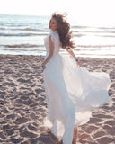 Short Sleeve Floor Length A-line Chiffon V-neck Sexy Tulle Cheap Wedding Dress