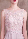 Satin & Tulle Bateau Pink Belt Prom Dress With Handmade Flowers