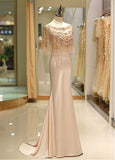 Mermaid Satin & Tulle Scoop Prom Dress With Beadings