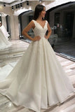 Romantic V Neck A Line Appliques Tulle Wedding Dress