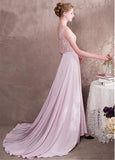 Satin & Tulle Bateau Pink Belt Prom Dress With Handmade Flowerss