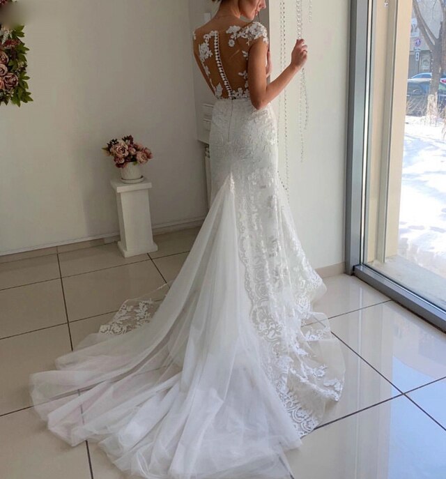 slim fit dress slacks April Floral Embroidered Wedding Dress