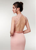High Collar Backless Beading Mermaid Evening Dress