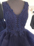 Appliques V-Neck Beading A-Line Ruffles Sweep Train Evening Dress