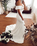 Short Sleeves Off The Shoulder Ruffles  Mermaid Wedding Dress