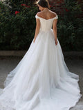 Off The Shoulder Tulle White Button Bridal Wedding Dress
