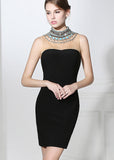 Alluring Dacron Illusion High Neckline Sheath Short Cocktail Dresses With Beadings