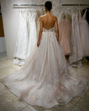 Sequin Sparkle Sweetheart Champagne Tulle Wedding Dress