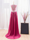 A-Line Beaded Bateau Crystal Court Train Evening Dress