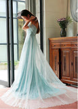 Green A-line Evening Dresses With Lace Appliques