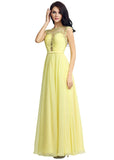 Chic Chiffon Illusion Jewel Neckline Pleated A-line Prom Dresses With Lace Appliques