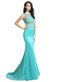 Delicate Tulle & Silk Satin Bateau Neckline Mermaid Formal Dresses With Beadings