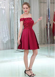 Lace & Satin Off-the-shoulder Neckline Short Length A-line Cocktail Dresses