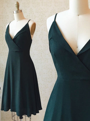 A Line V Neck Short Dark Green Homecoming Dress