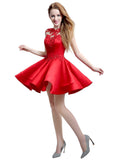 Stunning Satin & Tulle Jewel Neckline Cap Sleeves Short A-line Homecoming Dresses With Lace Appliques