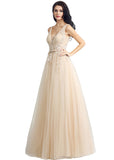 Junoesque Tulle V-neck Neckline A-line Evening Dresses With Bowknot