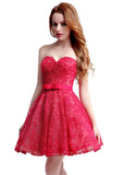 Romantic Tulle & Lace Sweetheart Neckline Short-length A-line Homecoming Dresses With Belt