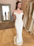Backless White Mermaid Satin Spaghetti Straps Wedding Dress