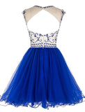 Short Beading Prom Dress Tulle Evening Dress Hollow Back Homecoming Dresses