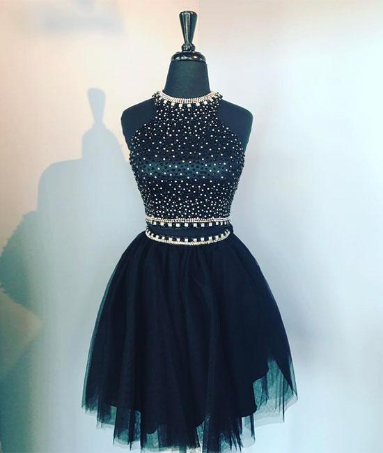 Black High Neck Two Pieces Short Prom Dress 2018 US14 / Gray Black High Neck Two Pieces Short Prom Dress 2018 US14 / Gray