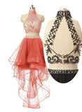2 Pieces Beaded Keyhole Back Homecoming Dresses Halter Beading Prom Gowns Short