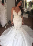 Tulle Sheer Jewel Lace Appliques Mermaid Wedding Dress