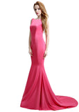 Wonderful Silk Satin Bateau Neckline Exposed Back Floor-length Mermaid Evening Dresses