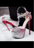 Shining Sequin Upper Peep Toe Stiletto Heels Party Shoes