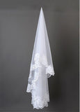 Beautiful White Tulle Cathedral Wedding Veil With Lace Applique Edge