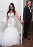 Appliques Tulle Sweetheart Mermaid Wedding Dress With Beading
