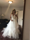 V-neckline Lace Ruffles Appliques Tulle A Line Wedding Dress