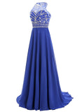 Women Long Chiffon Beadings Scoop Prom Party Dresses Evening Gown