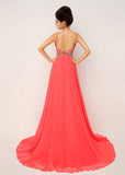 Charming Chiffon Spaghetti Straps Neckline A-line Formal Dresses With Beadings