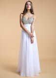 Fabulous Chiffon V-neck Neckline Floor Length A-line Prom Dress With Beadings