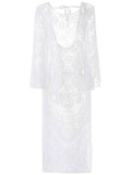 White Flare Sleeve Sheer Lace Maxi Dres