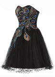 Eye-catching Tulle & Satin Sweetheart Neckline A-Line Short Cocktail Dresses With Peacock Pattern